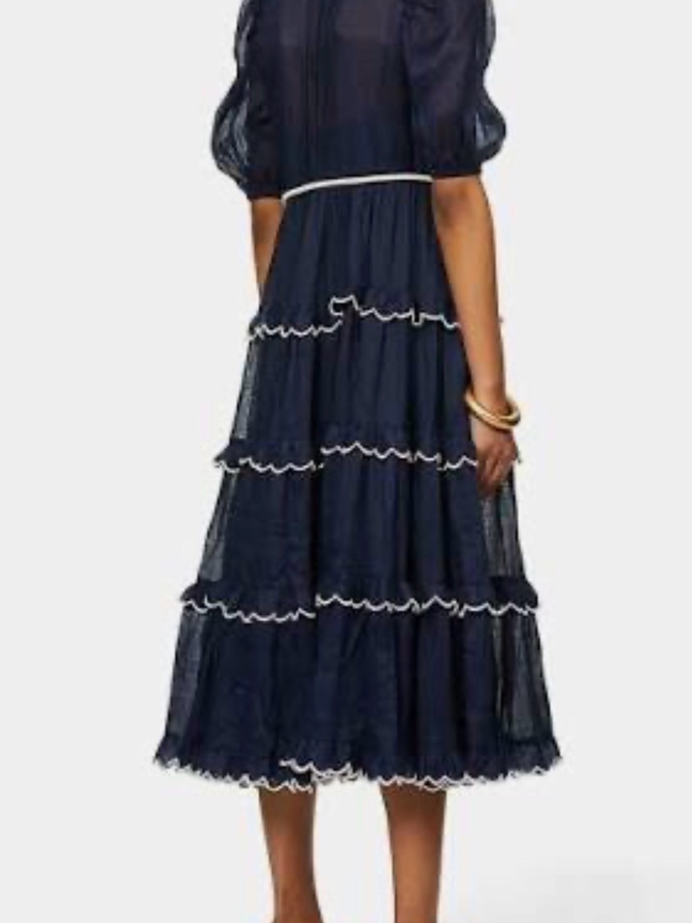 Zimmermann Navy Ruffle Tiered with white trim Midi Dress Contrast missing belt 4 - Picture 4 of 11